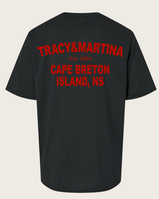 BLACK TEE RED WRITING